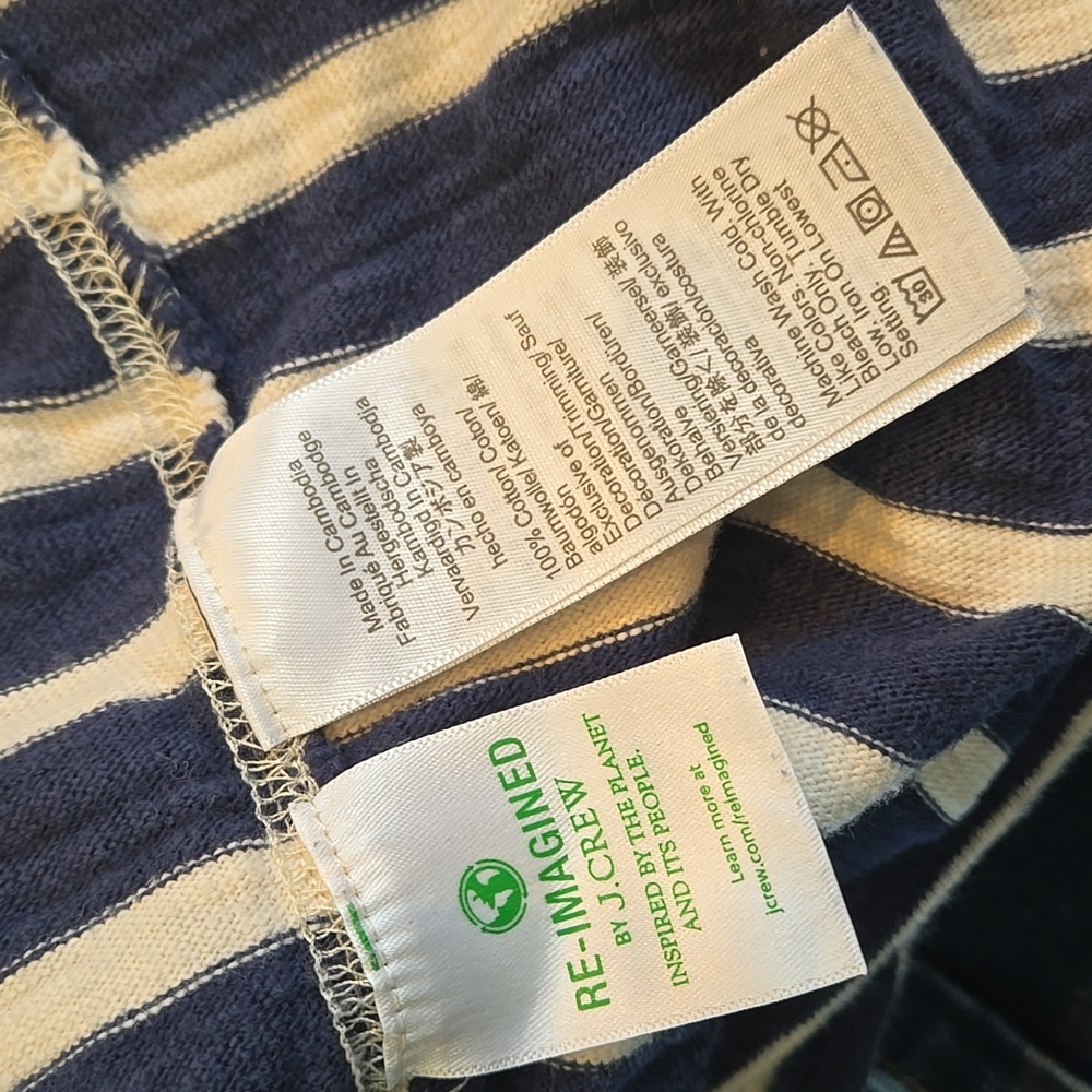 J. Crew Striped Navy & White Hooded Pullover Shirt Size Medium Hoodie Sweatshirt - Picture 8 of 8